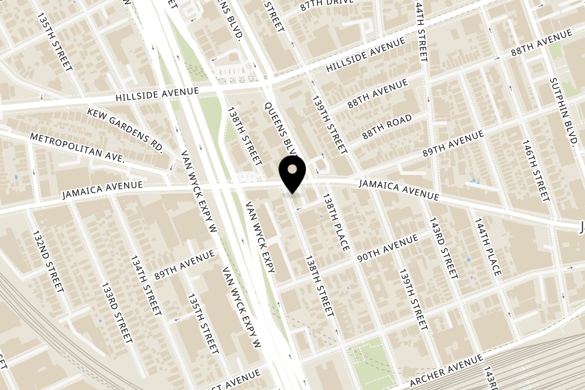Map showing the location of Nuria's Restaurant on 138-16 Jamaica Ave in Jamaica